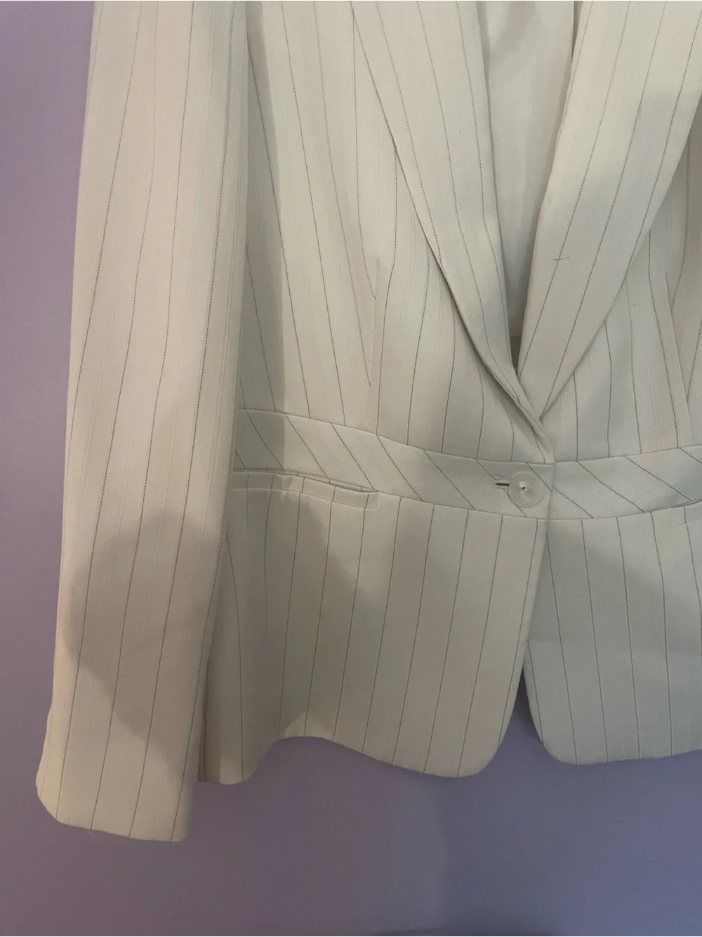 Jones New York Women’s Cream Striped Blazer size 16W One Button Career Jacket